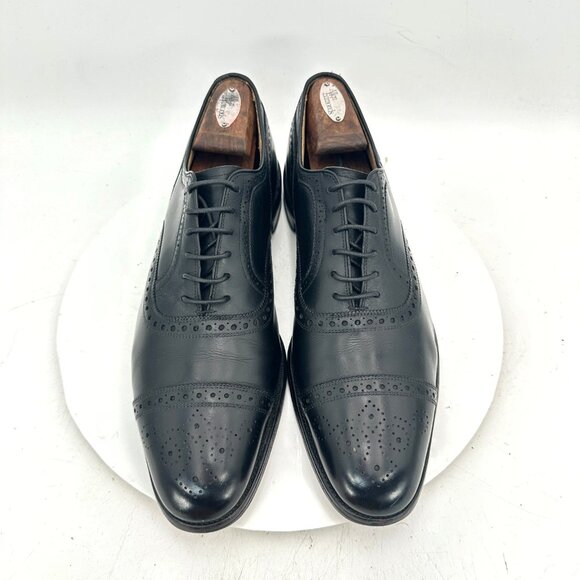 Allen Edmonds Strand Men Size 12B Black Leather Brogue Cap Toe Oxford Dress Shoe - Picture 1 of 12